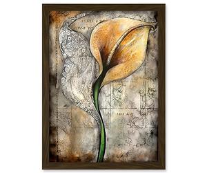 Artery8 Batik Style Pattern Calla Lily Flower Bloom Artwork Framed A3 Wall Art Print