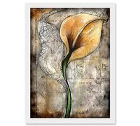 Artery8 Batik Style Pattern Calla Lily Flower Bloom Artwork Framed Wall Art Print A4