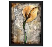Artery8 Batik Style Pattern Calla Lily Flower Bloom Artwork Framed Wall Art Print A4