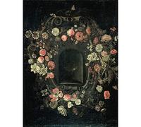 Artery8 Batist Wreath Flowers Encircling A Niche Premium Wall Art Canvas Print 18X24 Inch