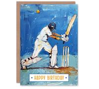 Artery8 Batsman Sport Cricket Player Wicket Painting Blank For Him Or Her Art Birthday Card