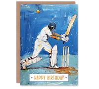 Artery8 Batsman Sport Cricket Player Wicket Painting Blank For Him Or Her Art Birthday Card