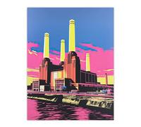 Artery8 Battersea Power Station Pop Art Artwork Vibrant Pink Yellow Blue River Thames London Landmark Large Wall Art Poster Print Thick Paper 18X24 Inch