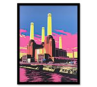 Wall Art Print Battersea Power Station Pop Art Vibrant Pink Yellow Blue Framed Art Artery8 Pink A4