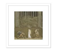 Artery8 Bauer Princess Trolls Fairy Tale Illustration 8X8 Inch Square Wooden Framed Wall Art Print Picture with Mount in White Artery8 White