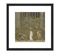 Artery8 Bauer Princess Trolls Fairy Tale Illustration 8X8 Inch Square Wooden Framed Wall Art Print Picture with Mount in Black Artery8 Black