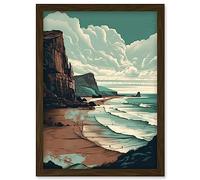 Artery8 Bay with Cliffs Dramatic Coastal Landscape Artwork Framed Wall Art Print A4
