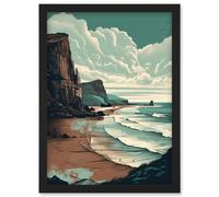 Artery8 Bay with Cliffs Dramatic Coastal Landscape Artwork Framed Wall Art Print A4 in Black Artery8 Black