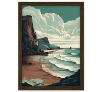 Artery8 Bay with Cliffs Dramatic Coastal Landscape Artwork Framed Wall Art Print A4 in Brown Artery8 Brown