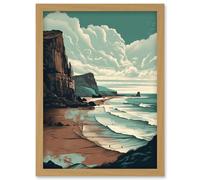 Artery8 Bay with Cliffs Dramatic Coastal Landscape Artwork Framed Wall Art Print A4 in Light Oak Artery8 Light Oak