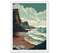 Artery8 Bay with Cliffs Dramatic Coastal Landscape Artwork Framed Wall Art Print A4 in White Artery8 White