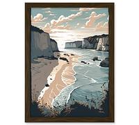 Artery8 Bay with Cliffs Pastel Colour Coastal Landscape Artwork Framed A3 Wall Art Print