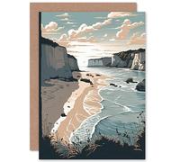 Artery8 Bay with Cliffs Pastel Colour Coastal Landscape Travel Birthday Sealed Greeting Card Plus Envelope Blank inside