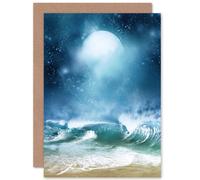 Fine Art Prints Beach And Moon Digital Collage Greeting Card With Envelope Inside Premium Quality