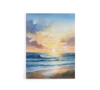 Artery8 Beach Shore Waves Sunset Seascape Canvas Wall Art Print in Blue | Size: W12" x H16" Artery8 Blue W12" x H16"