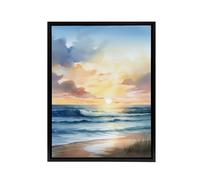 Artery8 Beach Shore Waves Sunset Seascape Framed Canvas Wall Art Print in Blue | Size: W18" x H24" Artery8 Blue W18" x H24"