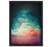 Artery8 Beach Sunset In Bubble Clouds Dreamy Surreal Abstract Artwork Framed Wall Art Print A4 in Black Artery8 Black