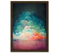 Artery8 Beach Sunset In Bubble Clouds Dreamy Surreal Abstract Artwork Framed Wall Art Print A4 in Brown Artery8 Brown