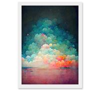 Artery8 Beach Sunset In Bubble Clouds Dreamy Surreal Abstract Artwork Framed Wall Art Print A4 in White Artery8 White