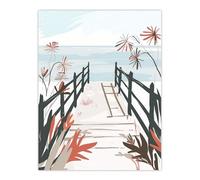 Artery8 Beach Trail Soft Pastel Red Blue Boho Floral Bathroom Toilet Extra Large XL Wall Art Poster Print