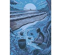 Artery8 Beachcombing Coastal Landscape Blue Illustration Large Wall Art Poster Print Thick Paper 18X24 Inch