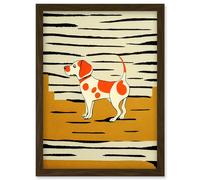 Artery8 Beagle Dog illustration Springer Orange on Mustard Spaniel Artwork Framed Wall Art Print A4 in Brown Artery8 Brown