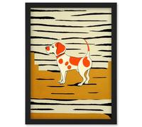 Artery8 Beagle Dog illustration Springer Orange on Mustard Spaniel Artwork Framed Wall Art Print A4 in Black Artery8 Black