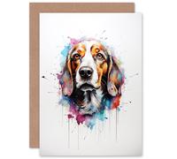 Artery8 Beagle Lovers Gift Watercolour Pet Portrait Painting Artwork Greeting Card Artery8 Multicolor