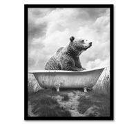 Artery8 Bear Bath in Mountain Bathtub Black White Surreal Framed Art Print in Grey | Size: W12" x H16" Artery8 Grey W12" x H16"