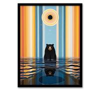 Artery8 Bear Lake Abstract Sunrise Sky Stripes Vibrant Graphic Painting Blue Orange Pink Landscape Kids Bedroom Artwork Framed Wall Art Print A4