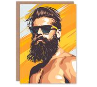 Artery8 Bearded Hipster Man With Sunglasses Bright Summer Blank For Him Or Her Art Birthday Card