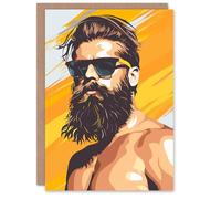Artery8 Bearded Hipster Man With Sunglasses Bright Summer Blank For Him Or Her Art Birthday Card