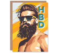 Artery8 Bearded Hipster Man With Sunglasses Summer HBD Blank For Him Or Her Art Birthday Card
