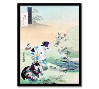 Artery8 Beauties Harvesting Bracken Vintage Japan Framed Wall Art Print Gekko in Green | Size: A4 Artery8 Green A4