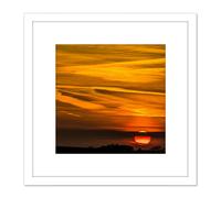 Artery8 Beautiful Sunset Clouds Sun Photo 8X8 Inch Square Wooden Framed Wall Art Print Picture with Mount in White Artery8 White