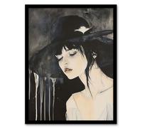 Artery8 Beautiful Woman in Hat Painting Goth Timeless Framed Art Print in Black | Size: W12" x H16" Artery8 Black W12" x H16"