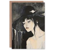 Artery8 Beautiful Woman in Hat Painting Goth Timeless Greeting Birthday Card Him Her All Blank