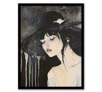 Artery8 Beautiful Woman in Hat Painting Goth Timeless Living Room Artwork Framed Wall Art Print A4