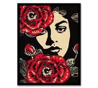 Artery8 Beauty in Bloom Woman Face and Flowers Design Living Room Artwork Framed Wall Art Print A4