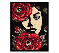 Artery8 Beauty in Bloom Woman Face and Flowers Design Living Room Artwork Framed Wall Art Print A4