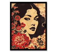 Artery8 Beauty In Bloom Woman Floral Portrait Design Wall Art Print - A4 Size