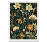Artery8 Bee Flying over Flower Wildflower Spring Field Artwork Framed A3 Wall Art Print