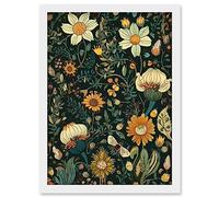 Artery8 Bee Flying over Flower Wildflower Spring Field Artwork Framed Wall Art Print A4 in White Artery8 White