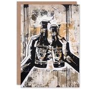 Artery8 Beer Bottle Hands Cheers Grunge Graffiti Birthday Card in Black Artery8 Black