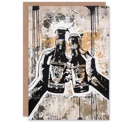Artery8 Beer Bottle Hands Cheers Grunge Graffiti Blank For Him Or Her Art Birthday Card