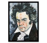 Artery8 Beethoven Classical Music Composer Portrait Framed Wall Art in Black | Size: A4 Artery8 Black A4