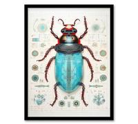 Artery8 Beetle Bug Microphone Robot Hybrid Schematic Blueprint Futuristic Secret Complex Arcane Manuscript Gift For Him Man Cave Artwork Framed Wall Art Print 18X24 Inch