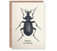 Artery8 Beetle Drawing Vintage Style Creepy Crawly Birthday Card