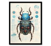 Artery8 Beetle Robot Hybrid Secret Military Schematic Blueprint Futuristic Complex Arcane Manuscript Gift For Him Man Cave Artwork Framed Wall Art Print A4