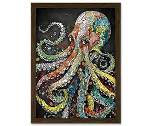 Artery8 Behind the Octopus Eyes Watercolour Pastel Colour Tentacle Doodle Pattern Artwork Framed A3 Wall Art Print